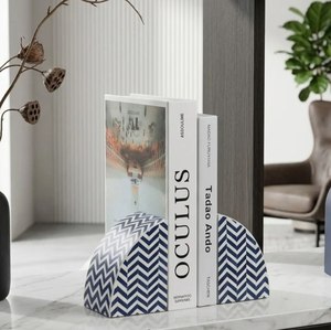 Porte-livres en résine de qualité supérieure, support de livres Chevron en résine, rayures noires et blanches, porte-livres décoratifs pour étagère, maison, bureau - Product Image 3