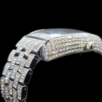 Montre analogique à quartz unisexe de qualité supérieure avec lunette sertie de diamants, bracelet en acier inoxydable, verre saphir, boîtier de 41 mm