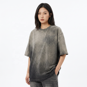Oversized Men's <b>Tie</b>-Dye Short Sleeve O-Neck T-Shirt Solid Color <b>Knitted</b> Cotton Casual Style - Product Image 4