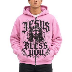 Custom Heavyweight Oversized Zip Up <b>Hoodie</b> Y2K <b>Gothic</b> Graphic Sweatshirt Men Vintage Full Zip Streetwear Hoodies - Product Image 1
