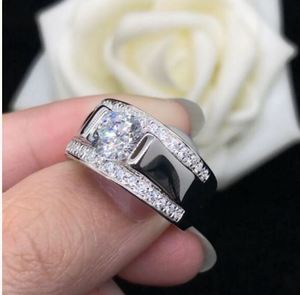 <b>Mens</b> Luxury Moissanite <b>Ring</b> Sterling <b>Silver</b> 14K Gold Plated Certified Prong Setting Engagement Wedding Band Gift for Him - Product Image 2