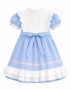 Robe de princesse Lolita vintage pour filles avec dentelle et nœuds en ruban |   Robe de fête en coton bleu - Product Image 2