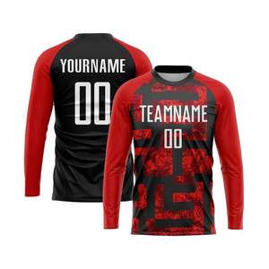 Maillot de football personnalisé rouge et noir à manches longues pour hommes, nom et numéro d'équipe sublimés, polyester respirant - Product Image 1