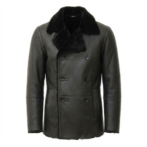 Bomber Shearling Leather <b>Jacket</b> For Men's Thick Faux <b>Fur</b> <b>Lined</b> Winter Leather Outfits Heavyweight Warm Biker <b>Jacket</b> Coat - Product Image 1