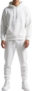 Ensemble survêtement homme blanc à capuche et pantalon, couleur unie, décontracté, manches longues, 100% coton respirant, coupe classique - Product Image 6