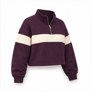 Sudadera Corta Unisex con Cierre de Cremallera, Bloques de Color, Felpa, Corte Regular, Cuello Alto, Estilo Casual Otoñal - Product Image 4