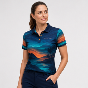 Polo Personalizado para Mujer en Azul Marino, Naranja Atardecer y Ondulado, de Secado Rápido, Transpirable, Manga Corta, Uniforme de Golf de Alto Rendimiento WPS-0742 - Product Image 4