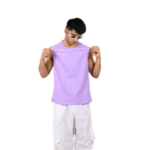 เสื้อกล้ามผู้ชายสีลาเวนเดอร์ ผ้าฝ้ายนุ่มสบาย เสื้อแขนกุดสำหรับฤดูร้อน สไตล์มินิมอลลำลอง สตรีทแวร์ รับผลิตแบบ OEM และสกรีนโลโก้ตามสั่ง - Product Image 6