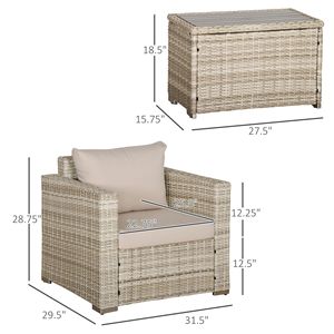 Set da 3 Pezzi in Rattan Sintetico PE: Tavolo e Sedie Piccole in Vimini per Balcone e Patio con Cuscini per Conversazione - Product Image 2