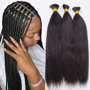 Remy Hair Natural Black Straight Human Hair Bundles with Pre-Stretched Knotless <b>Braiding</b> Hair Extensions - Product Image 4