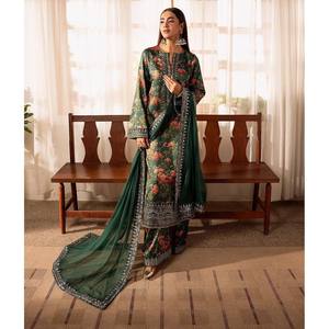 Diseñador Party Wear Top-Bottom y Dupatta Talla XL Hermoso y elegante - Product Image 4