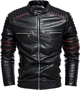 Vintage Washed Coated Custom <b>Zip</b>-<b>Up</b> Biker Leather <b>Jacket</b> with Stand Collar Hooded Windproof & Raincoat for Men - Product Image 1