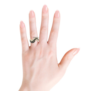 Anillo de Diamantes de Oro Amarillo Vintage para Mujer, con Diamantes Negros Naturales en los Laterales, Corte Brillante, Oro de 10K, 14K, 18K, Plata 925, 935 - Product Image 2