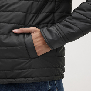 Men's <b>Black</b> Puffer <b>Jacket</b> Stand Collar Zipper Closure Casual Winter Outerwear Polyester Wadding Slim Fit Regular Length - Product Image 5