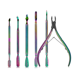 Pousse-cuticules et coupe-peaux mortes en acier tungstène arc-en-ciel pour manucure et soin des ongles, outil de nettoyage des rainures - Product Image 1