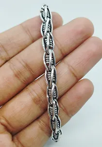 Pulsera de cadena de serpiente Lisa para hombre, pulsera de cadena de plata de ley 925, Bali, 925, Plata de Ley 9,25, hecha a mano