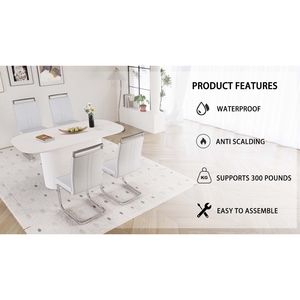 63\" Medieval Modern Cream Style MDF Dining Table PU Armless <b>Chair</b> Set 4-piece <b>Silver</b> Plated Metal Leg Assembly Dining Room - Product Image 6