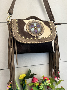 กระเป๋าถือหนังวัวแท้มีสไตล์แบบตะวันตกกระเป๋าดีไซน์ใหม่ปรับสายได้สำหรับผู้หญิงเด็กผู้หญิง - Product Image 2