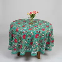 Nappe de table en tissu imprimé bloc à main nappe 8 places avec bordure nappe ronde imprimée bloc à main tout rond