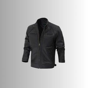 Men's Black PU Leather <b>Waterproof</b> Breathable Eco-Friendly Moto <b>Jacket</b> Stand Collar Zipper Closure Slim Fit Regular Length Solid - Product Image 3