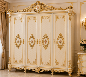Suite de chambre à coucher style Maharaja Cal King avec lit à baldaquin personnalisé de luxe blanc et or, taille King, directement de l'usine en Australie - Product Image 5