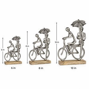 Sculpture Moderne en Métal de Couple à Vélo avec Parapluie, Base en Bois, Figurines d'Art pour Table, Décoration Romantique pour la Maison (Vente en Gros) - Product Image 4
