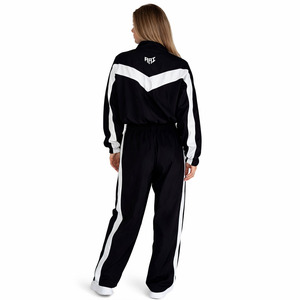 Chándal cortavientos personalizado para mujer, negro y blanco con diseño de chevron, al por mayor, mono deportivo con cremallera completa y pantalones con franja lateral, sudaderas con capucha OEM - Product Image 2