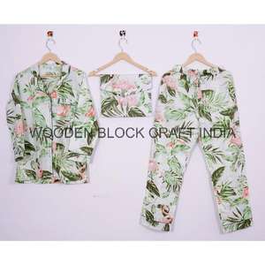 ชุดนอนผ้าฝ้ายแท้ 100% ลายดอกไม้สำหรับผู้หญิง สวมใส่สบายสไตล์ลำลอง แขนยาว ผ้าถัก เหมาะสำหรับฤดูใบไม้ร่วง ฤดูร้อน และฤดูใบไม้ผลิ - Product Image 2