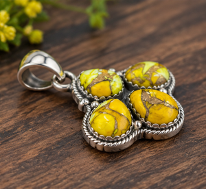 Colgante de Plata Turquesa con Dalia Amarilla y Cuatro Cabujones de Gemas Amarillas, Joyería de Estilo Bohemio del Suroeste Vintage - Product Image 6