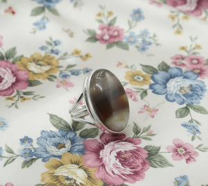Natural Botswana Agate Gemstone 925 Sterling Silver <b>Ring</b> Handmade Oval Cabochon Boho <b>Statement</b> Jewelry Gift for Women Her Men - Product Image 5
