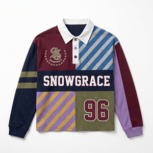 เสื้อสปอร์ตแขนยาว Snowgrace คอปกพับได้ ทรงปกติ สำหรับผู้ใหญ่ แบบยูนิเซ็กซ์  ผ้าเจอร์ซีย์สีบล็อก พิมพ์ลายโลโก้ด้านหน้า - Product Image 1