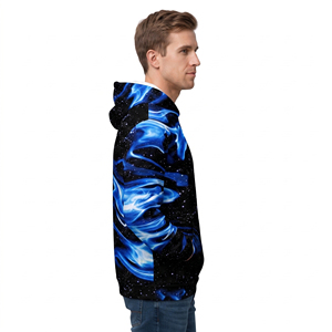 Sweat-shirt à capuche pour homme de haute qualité, personnalisé OEM, imprimé galaxie, coupe classique, tricoté, décontracté, pour l'automne, respirant, en polyester - Product Image 3