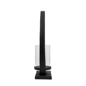Porte-bougie ovale en métal noir de style moderne avec insert cylindrique en verre pour une décoration et un éclairage contemporains. - Product Image 3