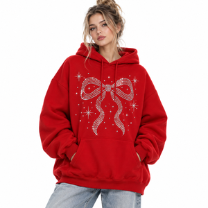 REGAL THREE Rhinestone Printed Pullover <b>Hoodie</b> Women Oversized Hooded Sweatshirt Front Pocket Drop Shoulder <b>Fleece</b> Top Ladies - Product Image 2
