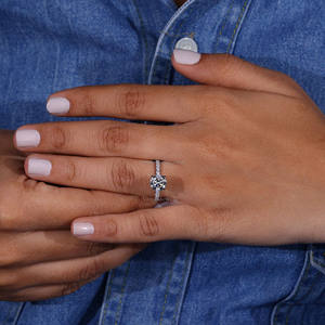 Anillo de compromiso de oro sólido blanco de 10K, Diamante cultivado en laboratorio de corte redondo con juego de pavé, anillo de promesa de boda de moda para mujer, Halo Doble - Product Image 4