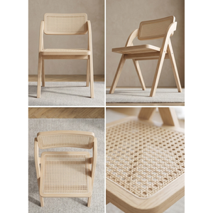 Chaise de salle à manger moderne en bois avec assise et dossier en rotin, design scandinave, pliable, mobilier pour la maison - Product Image 5