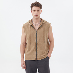 Camiseta sin mangas con capucha para hombre, con cremallera, cuello en V, ecológica, transpirable, de poliéster/algodón, para gimnasio, fitness, entrenamiento muscular. - Product Image 1