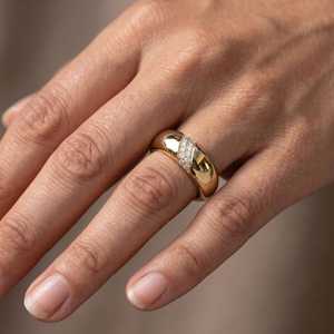 Wide Band Round Cut Lab Grown Diamond <b>Dome</b> <b>Ring</b> 18K Solid Gold Fine Jewelry Father's Birthday Wishes Gift Her - Product Image 2