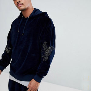 Survêtement de sport pour homme en velours bleu, personnalisable avec logo, marque privée, à la mode, avec fermeture éclair - Product Image 4