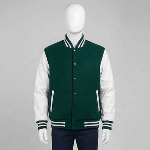 Hot Sale <b>Men's</b> Green <b>White</b> Varsity <b>Jacket</b> Preppy Style Turn-down Collar Button Closure Regular Fit Autumn Wear - Product Image 5