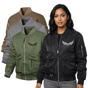 Veste pour homme avec logo brodé en forme d'ailes, fermeture éclair sur le devant, couleur unie, coupe-vent décontractée en polyester, vêtement d'automne - Product Image 3
