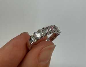 Emerald Cut Lab Grown Diamond Half Eternity Band 14k 18k Solid Gold 925 <b>Silver</b> Stackable Pave Wedding Matching <b>Rings</b> Jewelry - Product Image 5