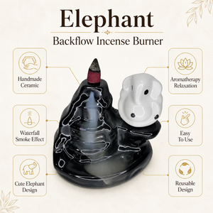 Cute <b>Elephant</b> Ceramic Backflow Incense Burner | Waterfall Aromatherapy Cone Holder Zen Meditation Home <b>Decor</b> Gift Set Tabletop - Product Image 5