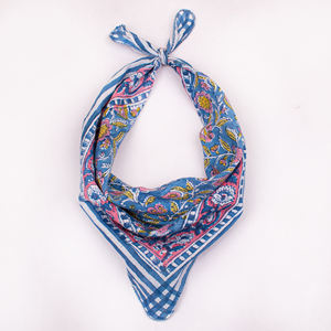 Bandana en coton popeline écologique, respirant et extensible, fait main, multi-imprimé, style bohème de luxe, foulard vintage pour le cou - Product Image 1