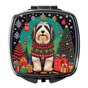 Collie barbudo Navidad compacto viaje maquillaje espejo bolsillo plegable de mano para mujeres y niñas regalo decorativo Idea - Product Image 1