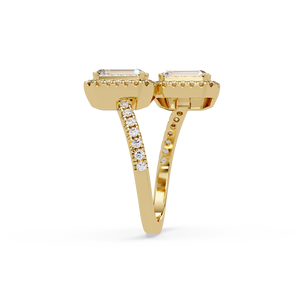 Trendy Toi et Moi Open <b>Ring</b> Twin <b>Emerald</b> Cut Lab Grown Diamond 2.00 Ct IGI Certified 14K Pure Gold Double Halo Engagement <b>Rings</b> - Product Image 4