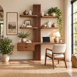 Bureau mural contemporain en bois avec étagères en forme d'arbre et tiroir pour bureau à domicile - Product Image 4