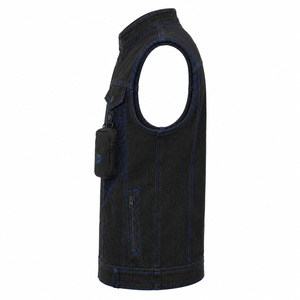 Cobalt Stitching & Detachable Pouch Black Denim <b>Vest</b> Custom Men's Jacquard Woven <b>Vest</b> Premium <b>Utility</b> Gear - Product Image 3