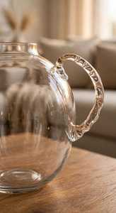Clear Round <b>Glass</b> Flower Pot Decorative Planter Bottle with Handle for Home Decor - Product Image 3