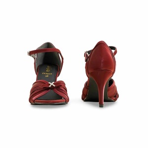 Elegant Maroon Formal Sandals for Women Multi-Strap Kitten Heels Chic Open Toe <b>Bow</b> Accent Party <b>Shoes</b> - Product Image 2